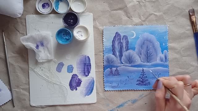 Необычная техника для рисования - беру сразу две краски | Как нарисовать зиму | Декоративный пейзаж смотреть онлайн