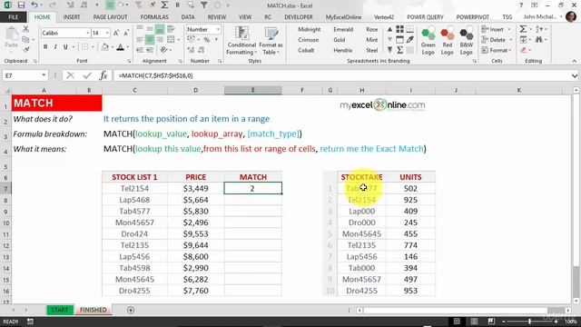 Excel Formulas and Functions Tutorial - MATCH смотреть онлайн