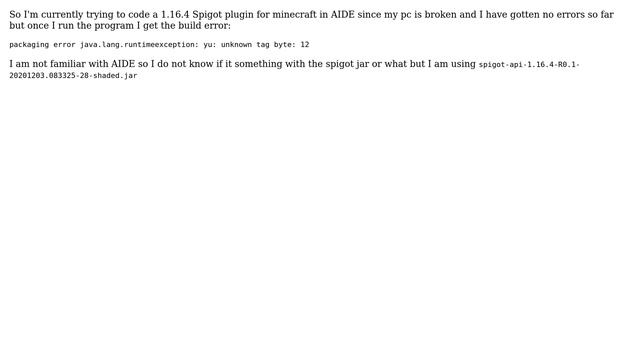 Packaging error: java.lang.RuntimeException: yu: unknown tag byte: 12 смотреть онлайн