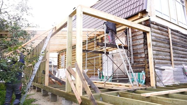 Стоевые и стропила | Каркасный пристрой к дому и две веранды .Часть 2 смотреть онлайн