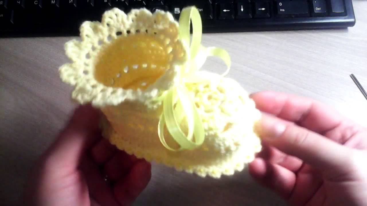 Вязание пинеток крючком. Мастер-класс. Для новорожденного. смотреть онлайн