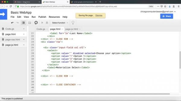 Materialize CSS UI Web App - Google Apps Script Web App Tutorial - Part 3