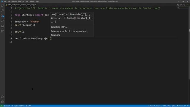 Python - Ejercicio 922: Repetir n Veces una Cadena (Texto) como una Lista de Caracteres con tee() смотреть онлайн