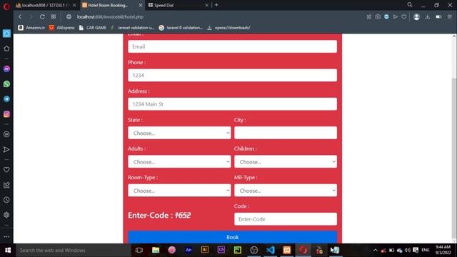 Hotel Room booking page with varification code make in php смотреть онлайн