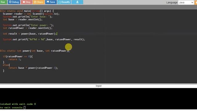 Java Program to calculate the power using recursion смотреть онлайн