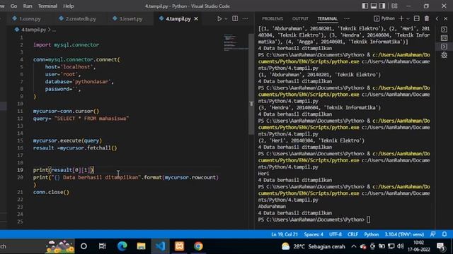 Python Dasar #17 Cara Menampilkan Database dari MySQL (XAMPP) ke CMD menggunakan Python смотреть онлайн