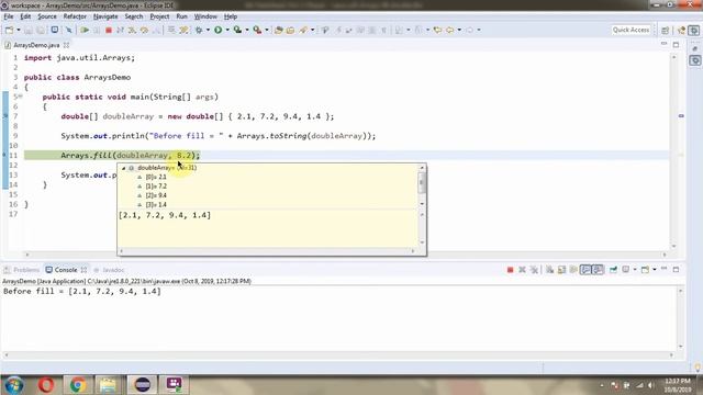 How to use fill(double[] a, double val) method of Java.util.Arrays Class? смотреть онлайн