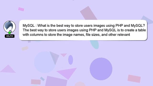 MySQL : What is the best way to store users images using PHP and MySQL? смотреть онлайн