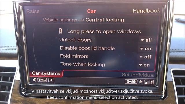 Audi A8 D4 with alarm - lock/unlock beep confirmation activation - vključitev zvoka ob zaklepu смотреть онлайн