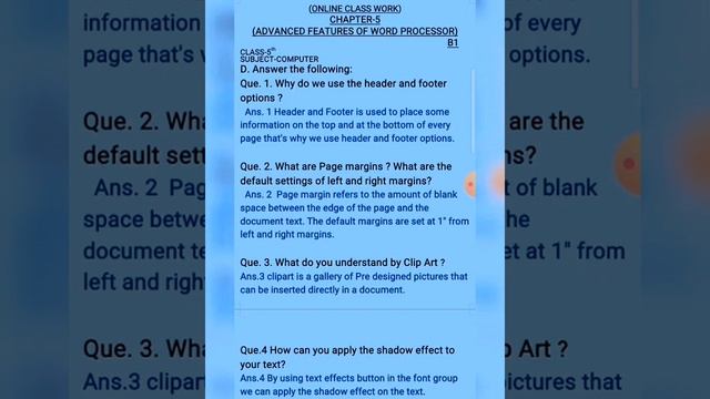 Class5th- Chapter5-(Advanced Features of Word Processor) Explanation of Question Answers смотреть онлайн
