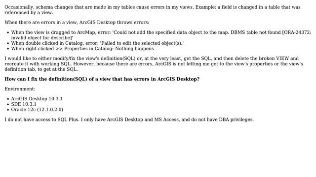 GIS: How to fix the definition(SQL) of a view that has errors (in ArcGIS)? смотреть онлайн