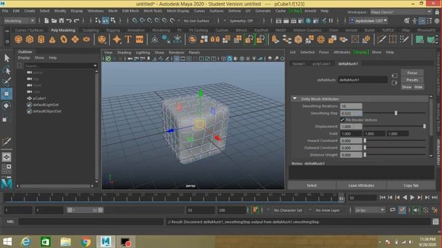 Maya 2020 tutorial - Maya Delta Mush deformer basic for beginners смотреть онлайн