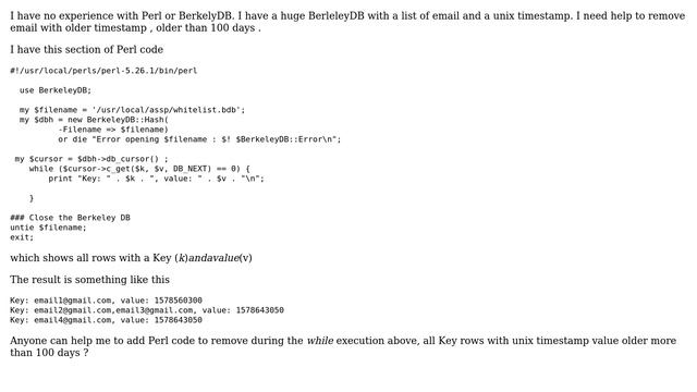 removing BerkeleyDB rows using Perl смотреть онлайн