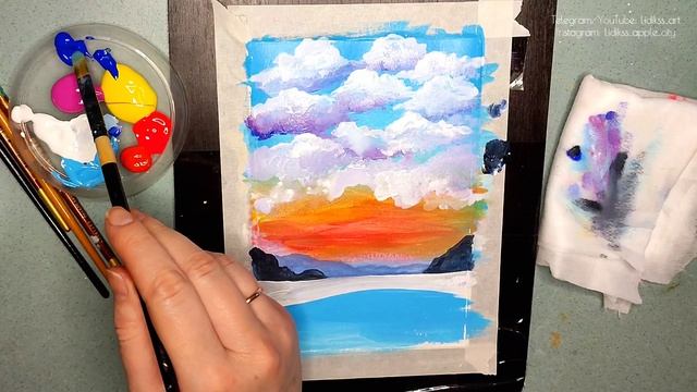 Розовые фламинго на закате акрилом. ?? Acrylic painting tutoriar for beginners. Sunset landscape. смотреть онлайн
