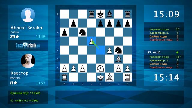 Chess Game Analysis: Квестор - Ahmed Berakm : 1-0 (By ChessFriends.com) смотреть онлайн