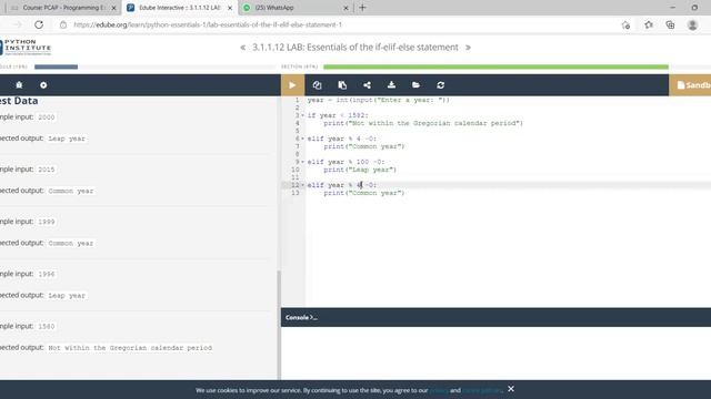 Python Essential 3 1 1 12 Lab Essentials of the if elif else statement смотреть онлайн