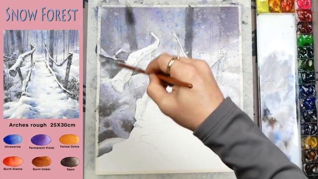 Snow Forest - Landscape Watercolor (sketch & color mixing, Arches)NAMIL ART смотреть онлайн