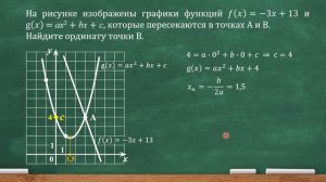 На рис. изображены графики функций f(x)=-3x+13 и g(x)=ax^2+bx+c, кот. пересекаются в точках А и В.