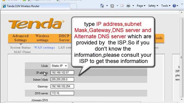 Tenda настройка интернета со статическим IP (static IP) смотреть онлайн