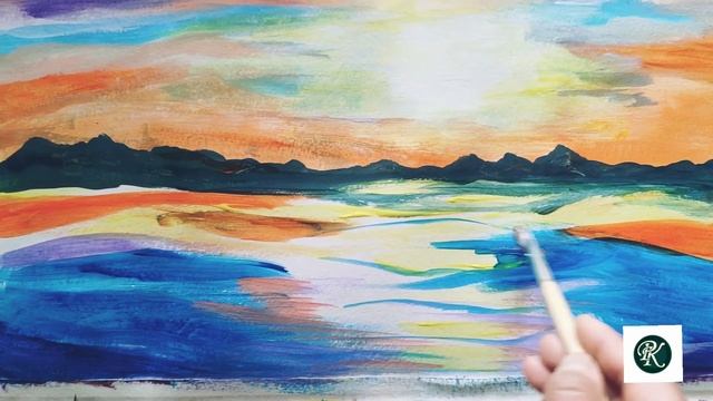 Рисуем пейзаж. Закат на море. Видео урок для начинающих. смотреть онлайн