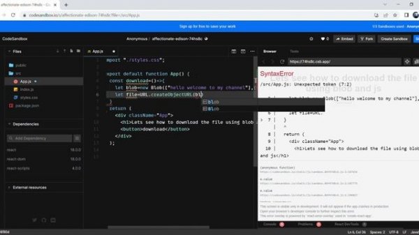 How to download a  file using blob and js #blob # download #js # reactJS