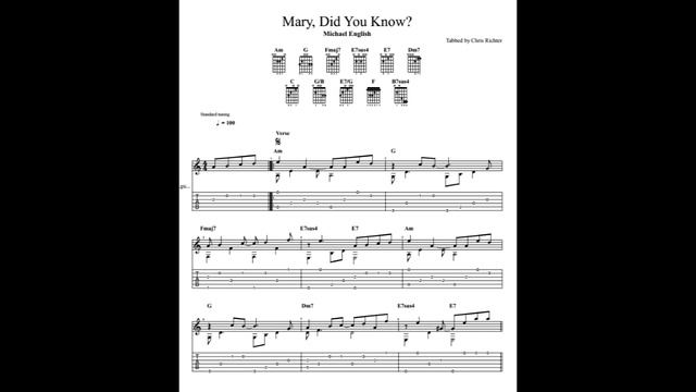 Michael English: Mary, Did You Know? with tablature/sheet music for solo fingerstyle guitar смотреть онлайн