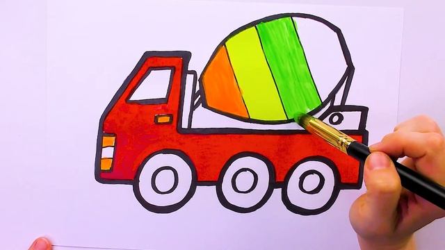 Cómo dibujar un camión mezclador de cemento / How to draw and coloring glitter Mixer Truck for kids смотреть онлайн