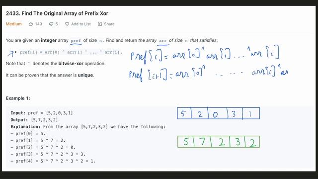 Find The Original Array of Prefix Xor | Bit Manipulation | Leetcode 2433 | Python смотреть онлайн