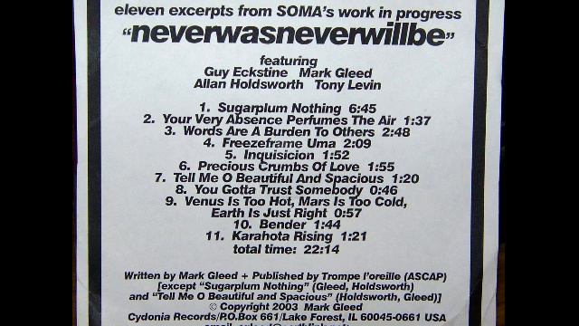 SOMA - NEVERWASNEVERWILLBE - Your very absence perfumes the air (Feat. Allan Holdsworth) смотреть онлайн