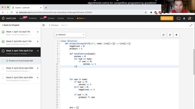 Product of Array Except Self (python) - Day 15/30 Leetcode April Challenge смотреть онлайн