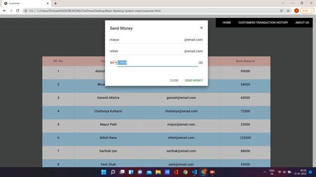 Basic Banking System | The Sparks Foundation | Web Development | Task 1 | Shreyash Moundekar смотреть онлайн