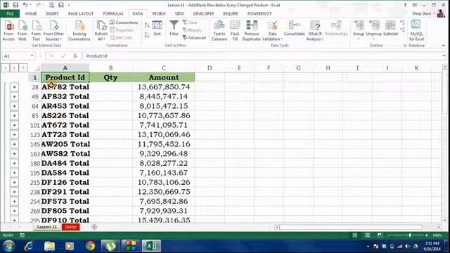 Excel Lesson 11 - Add Colored Blank Row Below Every Changed Product Id смотреть онлайн