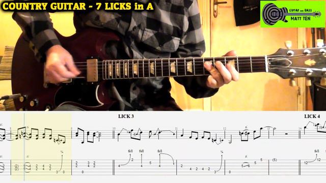 COUNTRY Guitar Licks TABS - LESSON TUTORIAL + TAB - How To Play COUNTRY GUITAR - 7 LICKS in A MAJOR смотреть онлайн