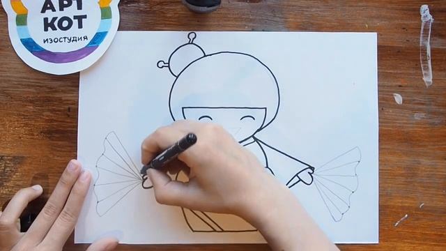 Водеоурок . Как нарисовать японку в кимоно, 6+. Изостудия «АртКот». Москва. смотреть онлайн
