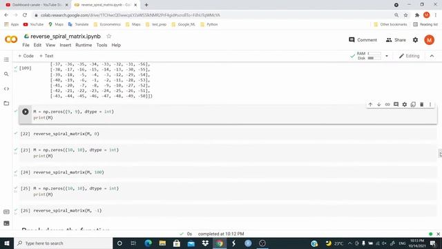 Write Functions in Python: reverse spiral matrix with Python | Google Colab || 02 смотреть онлайн