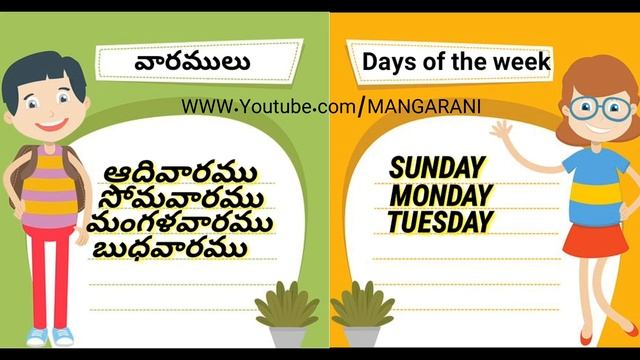 days of the week names in telugu and english,(వారముల పేర్లు) смотреть онлайн