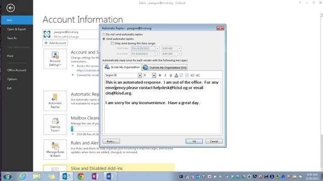 Outlook 2013: Setting Up Automatic "Out of Office" Replies смотреть онлайн