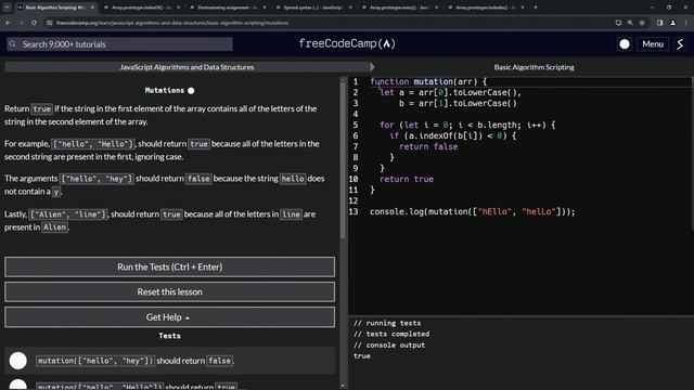 JavaScript Basic Algorithm Scripting: Mutations | FreeCodeCamp смотреть онлайн