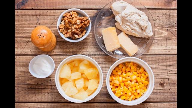 Салат с курицей ананасами грецкими орехами и сыром смотреть онлайн