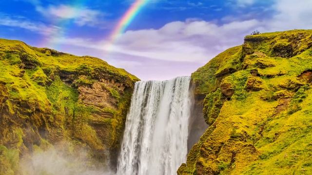 #Заставка для тв. ВОДОПАД. РАДУГА. ОБЛАКА HD (2 часа). WATERFALL. RAINBOW. HD (2 hours). смотреть онлайн