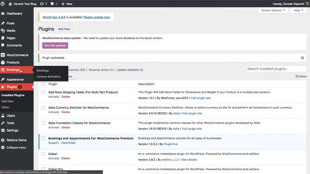 Installation And License Activation Of WooCommerce Bookings And Appointments Plugin