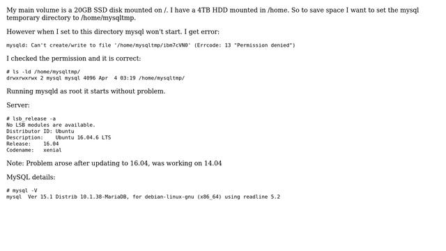 Databases: mysqld: Can't create/write to file '/home/mysqltmp/ibXXX' Permission denied смотреть онлайн