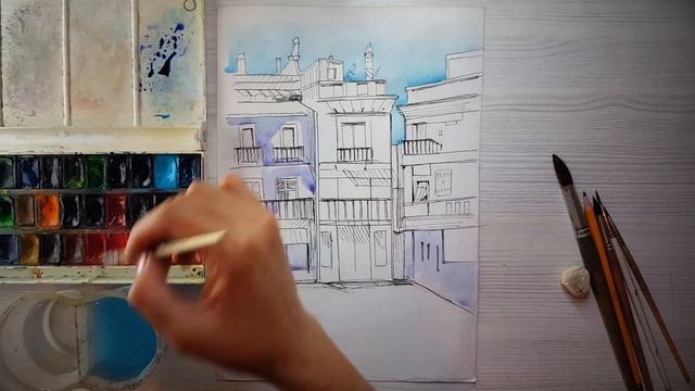 13- Как нарисовать Городской пейзаж акварелью/13- How to draw a City landscape in watercolor смотреть онлайн