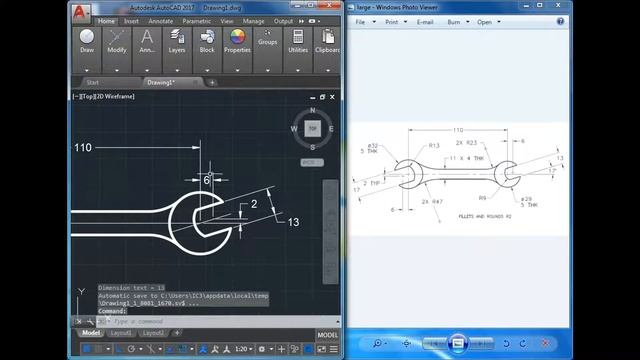 Spanner drawing in AutoCAD 2017 смотреть онлайн