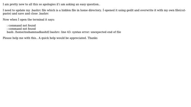 Bashrc unexpected EOF Error смотреть онлайн