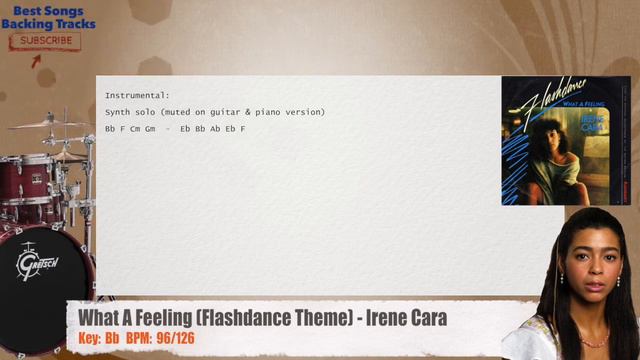 🥁 What A Feeling (Flashdance Theme) - Irene Cara Drums Backing Track with chords and lyrics смотреть онлайн