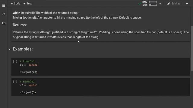 Python rjust() string method смотреть онлайн