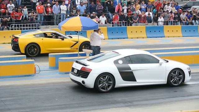 Audi R8 vs Corvette C7 supercargado. Arrancones Pegaso, enero 2015 смотреть онлайн
