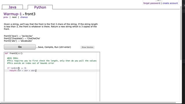 Codingbat - front3 (Python) смотреть онлайн