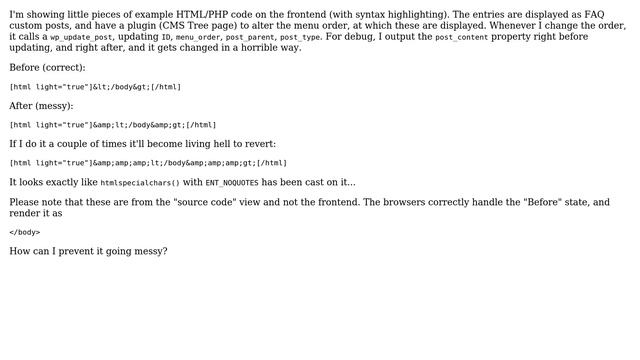 Wordpress: How can I stop wp_update_post messing up HTML example code? смотреть онлайн